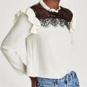 Zara Contrast Blouse lace ruffle sleeve